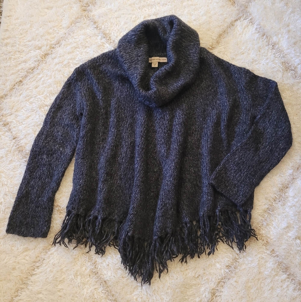 Nine West Vintage America Jeans Boho Chunky Knit Cowl Neck Fringed Sweater